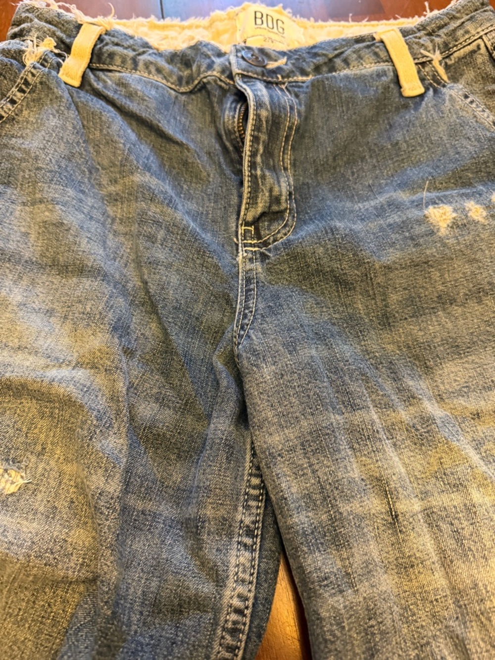 BDG Wide Leg Cargo Jeans in Blue with Tan Patch Pockets - Picture 6 of 11